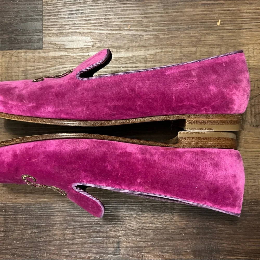 Ralph Lauren Purple Label Alonzo Embroidered Velvet Loafers- Summer Berry- 8 - Picture 8 of 10